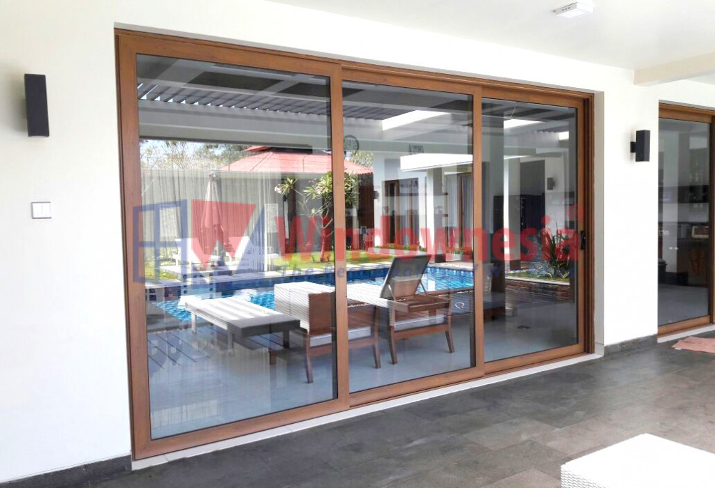 Pintu Sliding Aluminium Urat Kayu