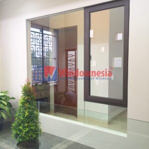Aluminium Coklat Jendela Casement Aluminium 1 Daun Ukuran 70 x 180