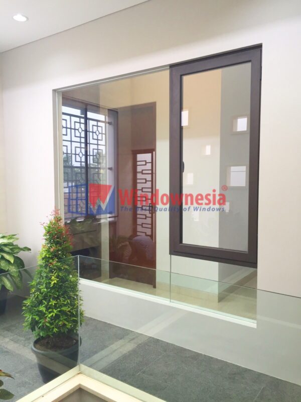 Aluminium Coklat Jendela Casement Aluminium 1 Daun Ukuran 70 x 180