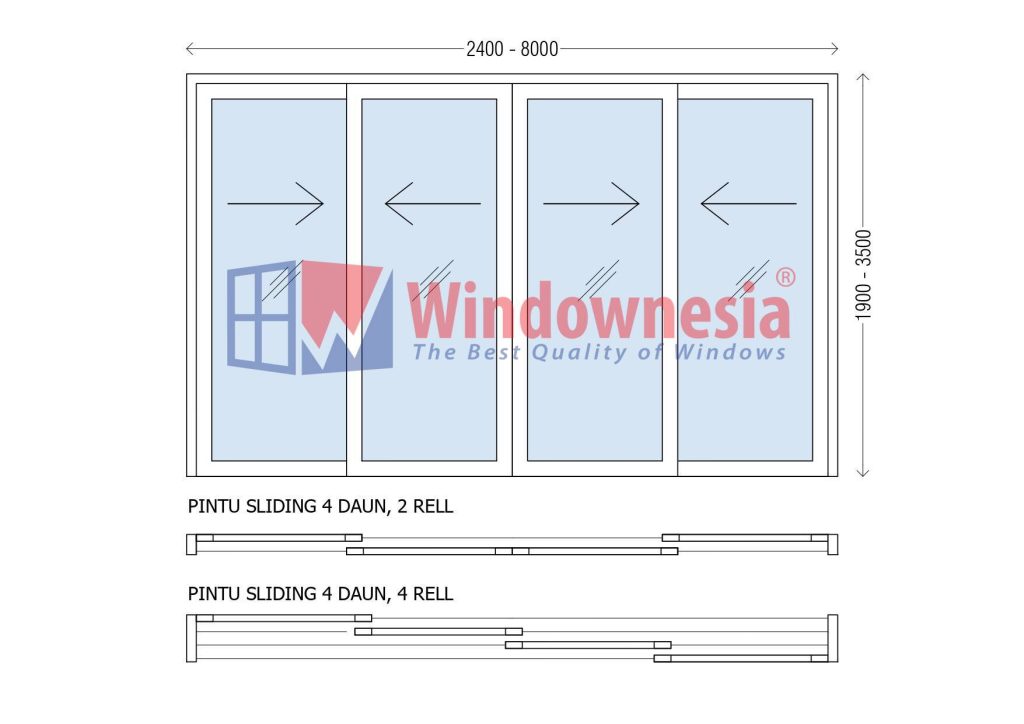 Ukuran Pintu Geser Aluminium Kaca 4 Daun