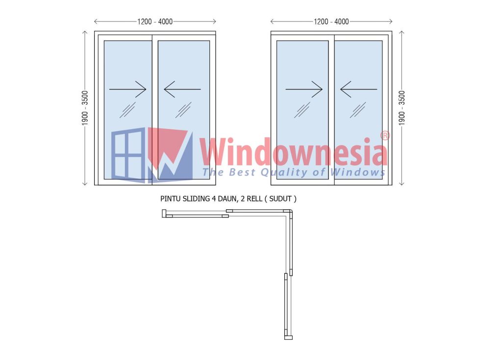 Ukuran Pintu Geser Aluminium Kaca 4 Daun Sudut